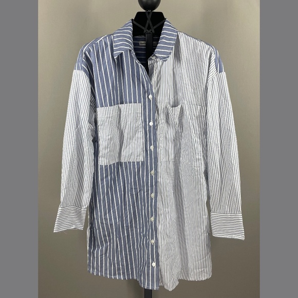 NEW Abercrombie & Fitch Shirt Womens XS petite blue color block button up preppy - Picture 1 of 11